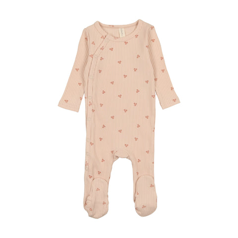 Lilette Flower Side Snap Footie - Peach