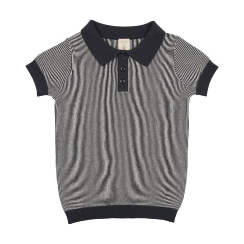 Analogie Knit Polo Short Sleeve - Off Navy Stripe