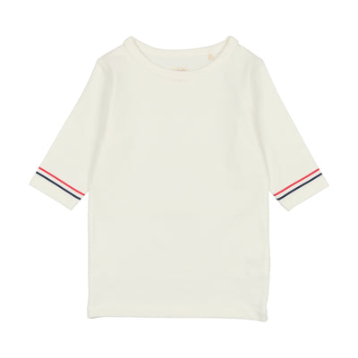 Analogie Sunshine Three Quarter Sleeve T-Shirt with Stripe - White