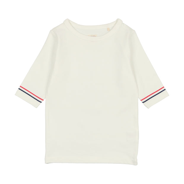 Analogie Sunshine Three Quarter Sleeve T-Shirt with Stripe - White