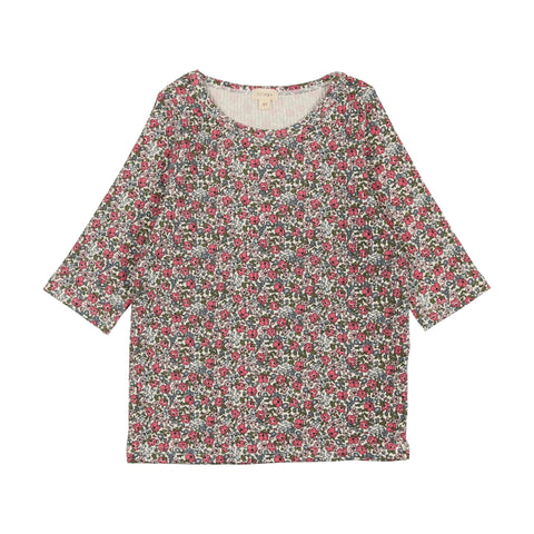 Lil Legs Three Quarter Sleeve T-Shirt - Pink Floral