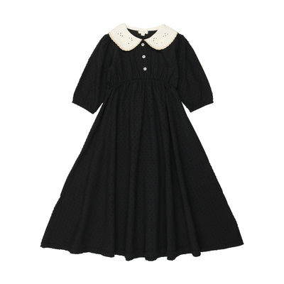 Lil Legs Swiss Dot Maxi Dress Three Quarter Sleeve - Black