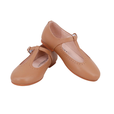 Perroquet Leather T-Strap Shoes - Camel