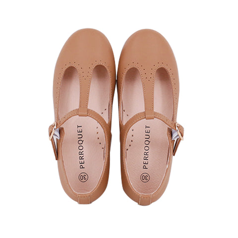 Perroquet Leather T-Strap Shoes - Camel