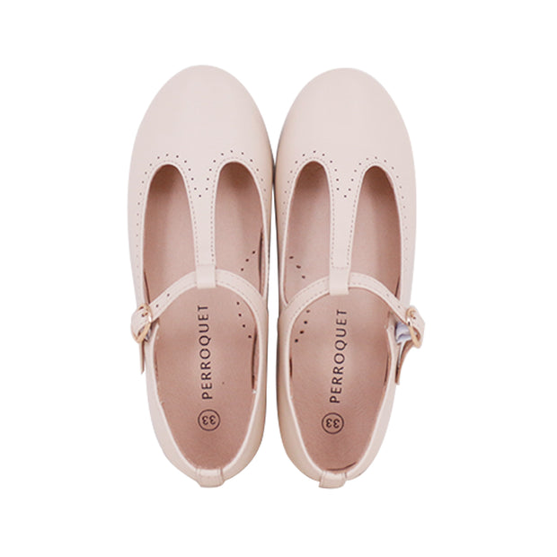 Perroquet Leather T-Strap Shoes - Pink