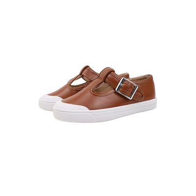 Perroquet Leather T-Strap Sneakers - Luggage