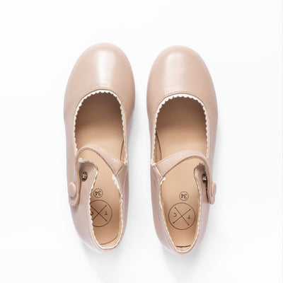 Tannery + Co Mary Janes with Scalloped Trim - Powder Pink