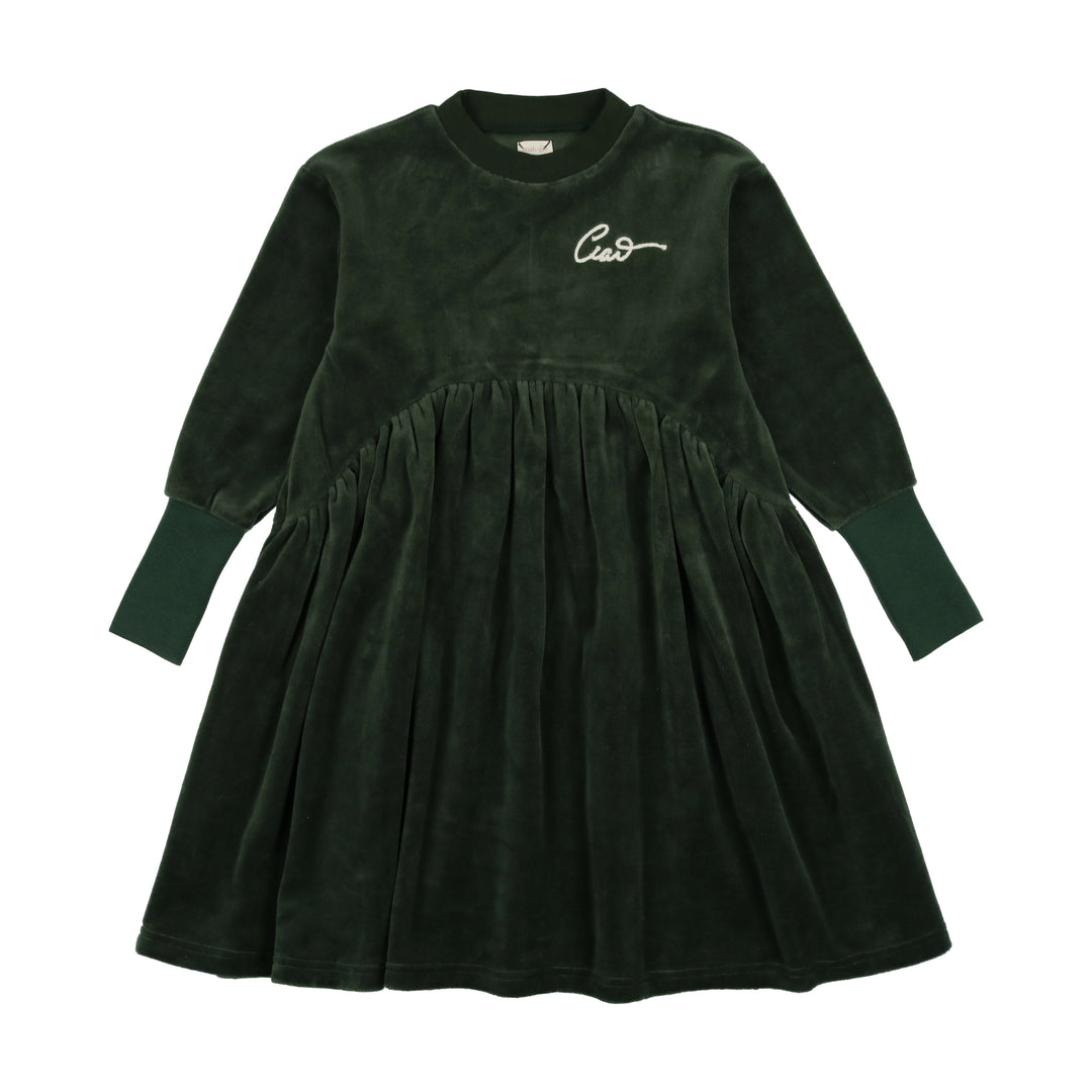 Analogie Velour Long Sleeve Dress - Green Head Shoulders Toes & Bows Analogie Velour Long Sleeve Dress - Green Head Shoulders Toes & Bows