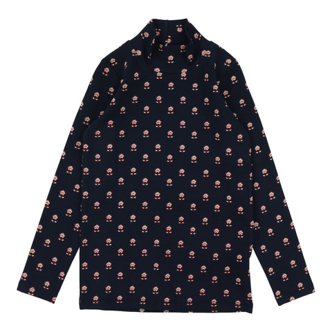 Analogie Vintage Floral Mockneck - Navy