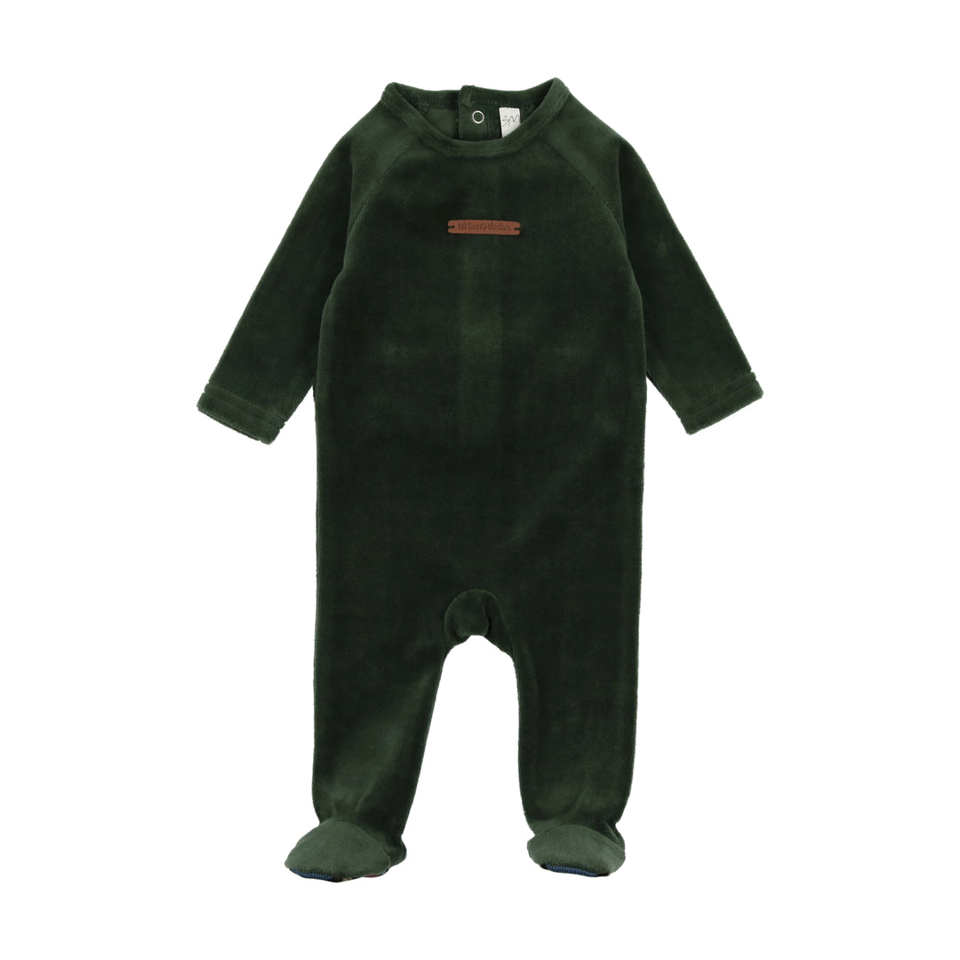 Lil Legs Velour Leather Tab Footie - Black