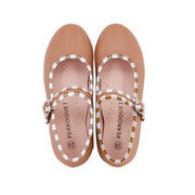 Perroquet Leather Mary Janes with Gingham Trim - Luggage
