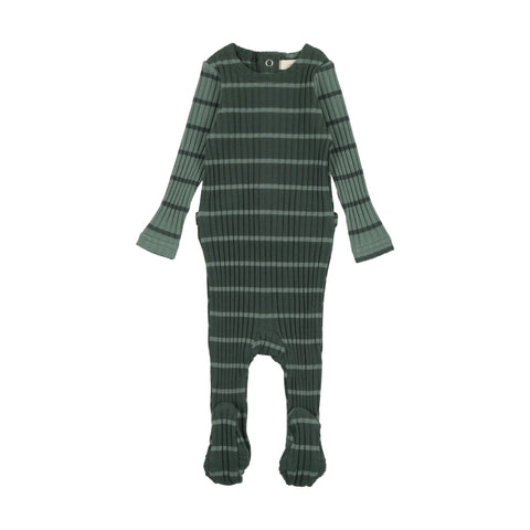 Lil Legs Wide Ribbed Footie - Green Stripe