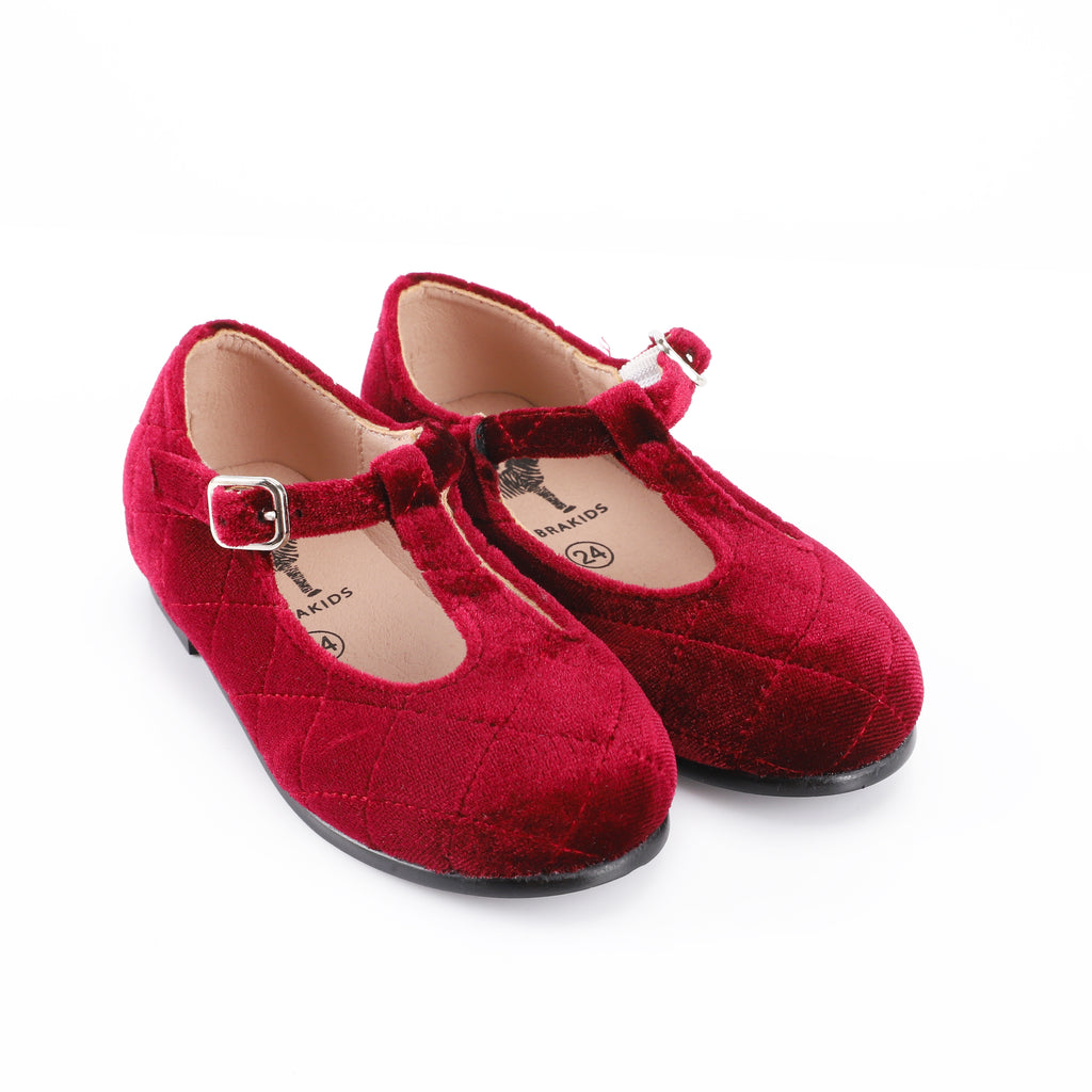 Zeebra Kids Quilted Velvet T-Strap Shoes - Burgundy – Head