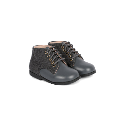 Perroquet Shoes Babies Wool and Leather Lace High-Tops - Gray