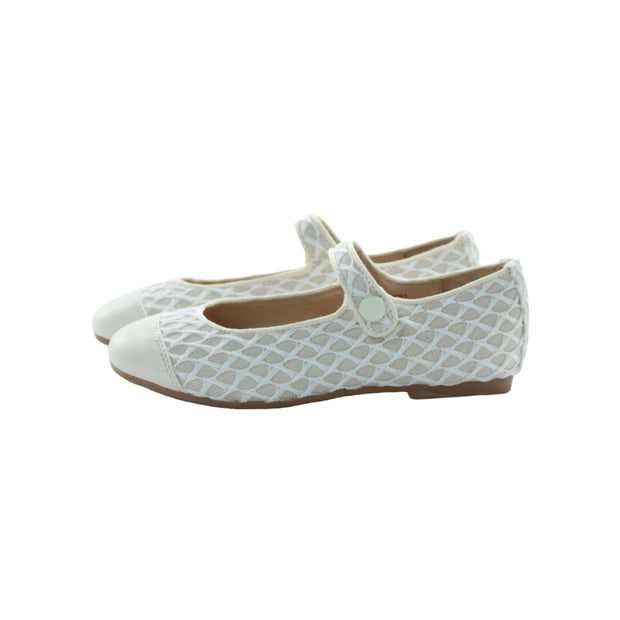 Perroquet Shoes Cap Toe Mesh Leather Mary Janes - Ivory