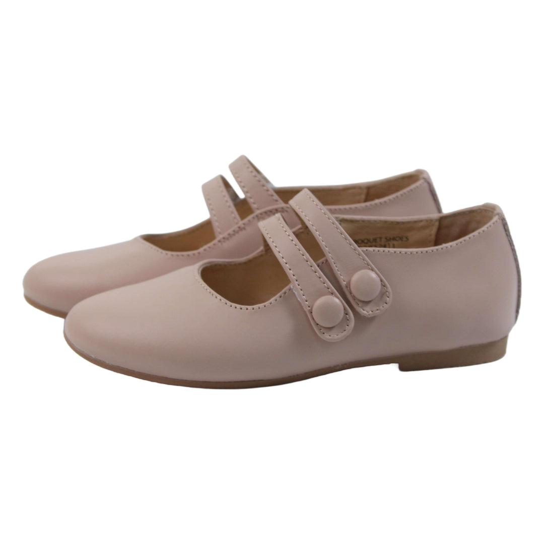 Perroquet Shoes Leather Double Front Strap Mary Janes - Mauve Pink  Head  Shoulders Toes & Bows