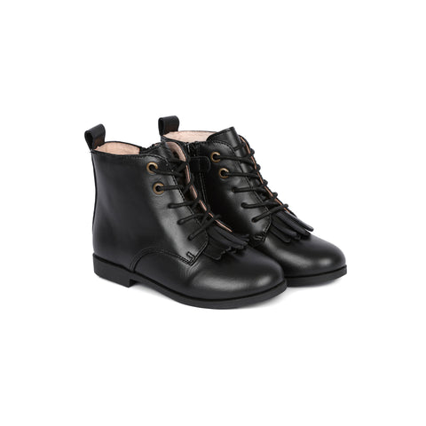 Perroquet Shoes Fringe Booties - Black Leather