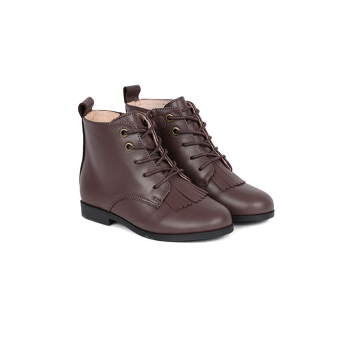 Perroquet Shoes Fringe Booties - Burgundy Leather
