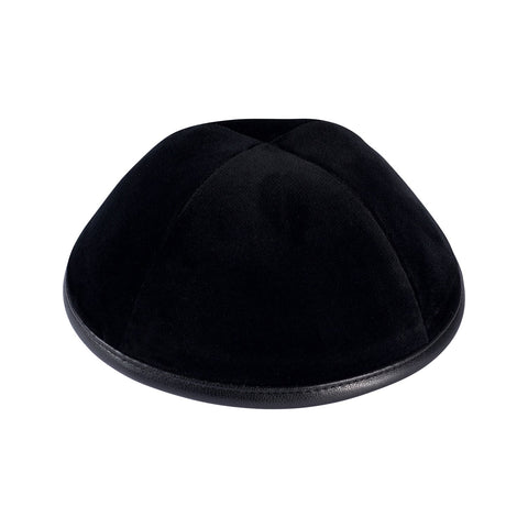 iKippah Black Velvet Yarmulka with Black Leather Trim