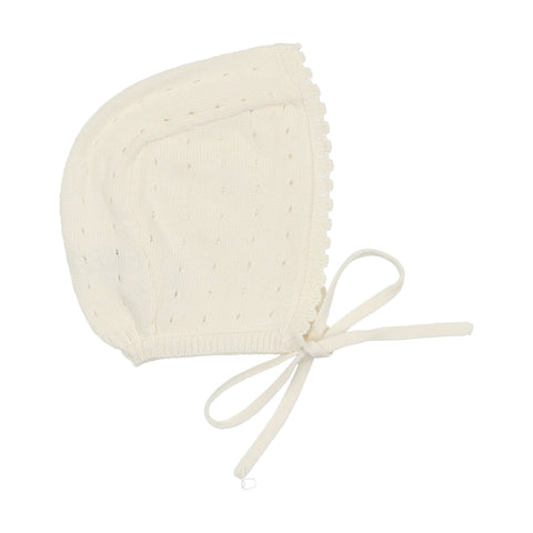 Lilette Dotted Open Knit Bonnet - Cream