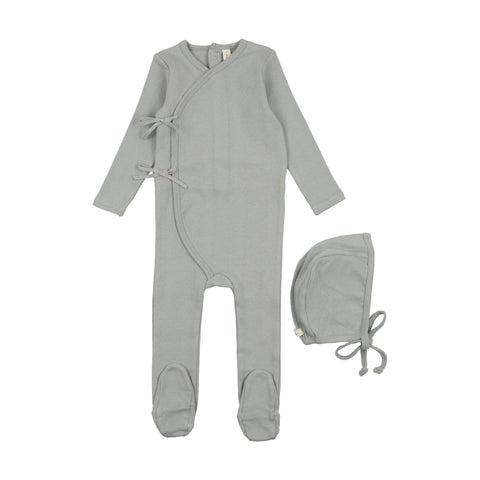 Lilette Brushed Cotton Wrapover Footie Set - Pale Blue