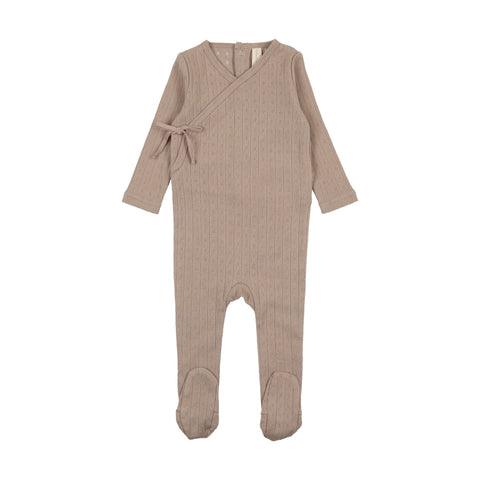 Lilette taupe fine pointelle footie from our Fine Pointelle.