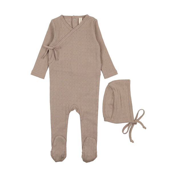 Lilette taupe fine pointelle footie set from our Fine Pointelle.