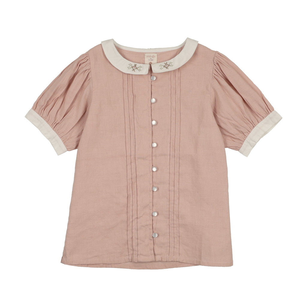 Analogie Pintuck Collar Blouse Short Sleeve - Bud Pink
