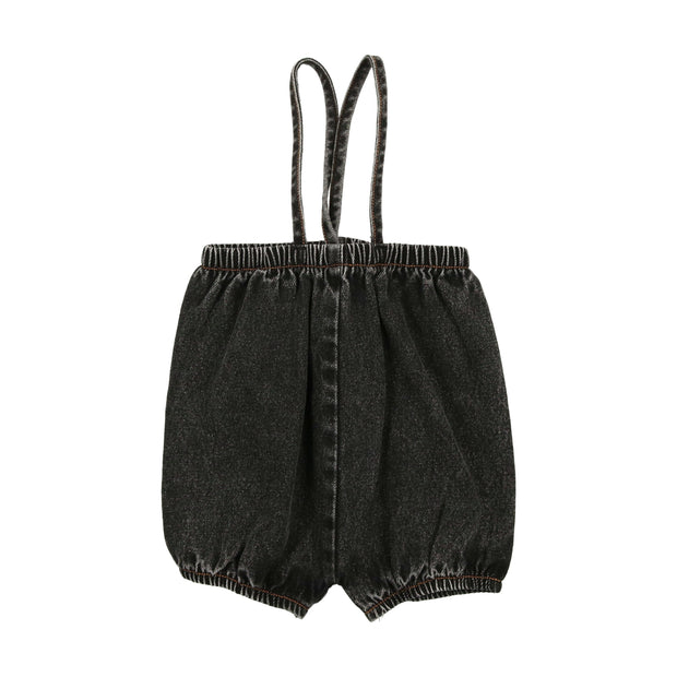 Lil Legs Denim Bubble Suspender Shorts - Black Denim