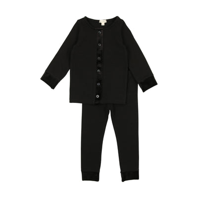 Lil Legs Velour Trim Lounge Set - Black