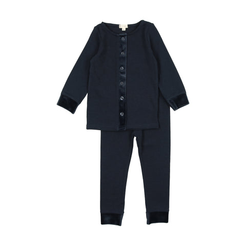 Lil Legs Velour Trim Lounge Set - Navy