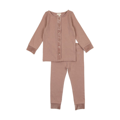 Lil Legs Velour Trim Lounge Set - Mauve