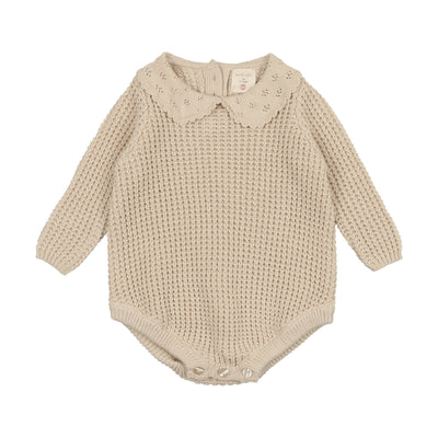 Analogie Pointelle Collar Knit Romper - Natural