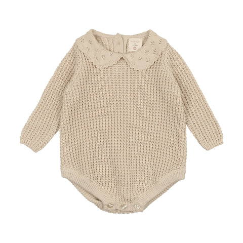 Analogie Pointelle Collar Knit Romper - Natural