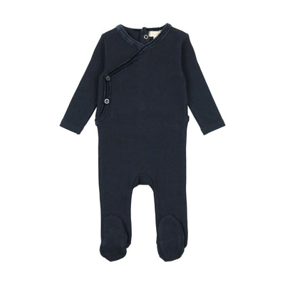 Lil Legs Velour Trim Footie - Navy