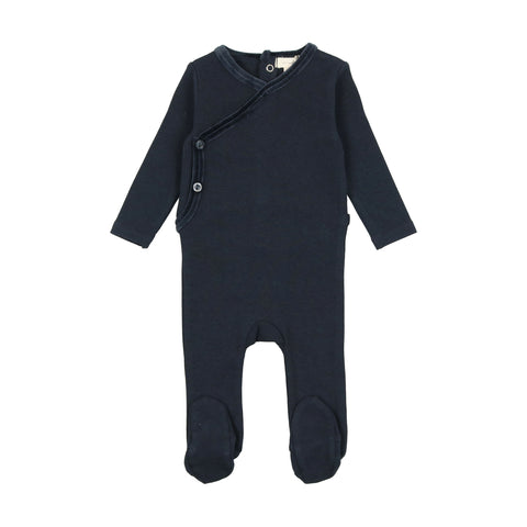 Lil Legs Velour Trim Footie - Navy