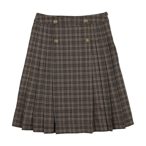 Analogie Pleated Skirt - Navy/Brown Plaid
