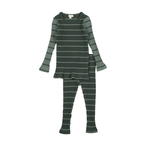 Lil Legs Striped Ribbed Set - Green