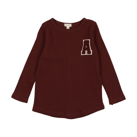 Lil Legs Ribbed Applique Tee - Burgundy