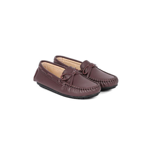 Perroquet Shoes Girls Loafers with Bow - Burgundy Leather