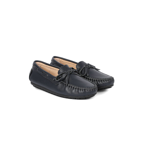 Perroquet Shoes Girls Loafers with Bow - Navy Leather
