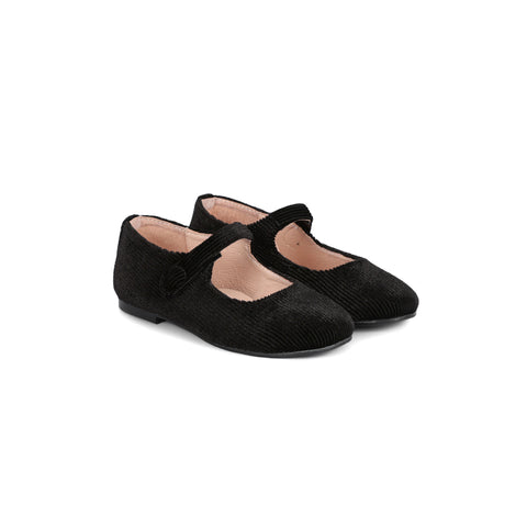 Perroquet Shoes Mary Janes - Black Ribbed Velvet