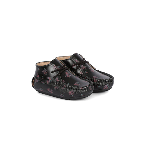 Perroquet Shoes Babies Moccasins - Black Floral Print