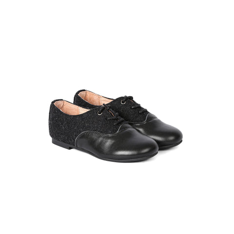 Perroquet Shoes Wool and Leather Oxford Derby Shoes - Black