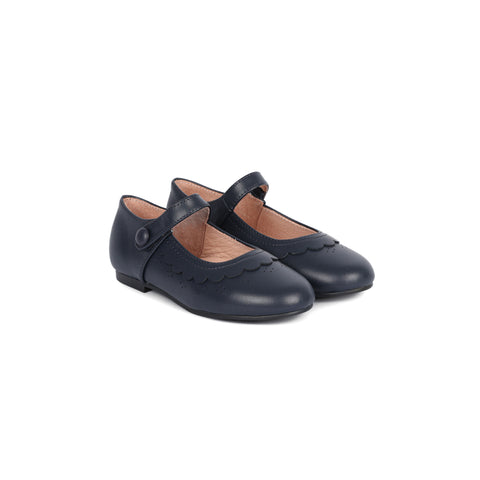Perroquet Shoes Petal Mary Janes - Navy Leather