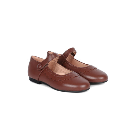 Perroquet Shoes Petal Mary Janes - Pecan Brown Leather