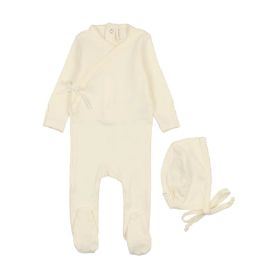 Lilette Pinpoint Wrapover Footie Set - Ivory