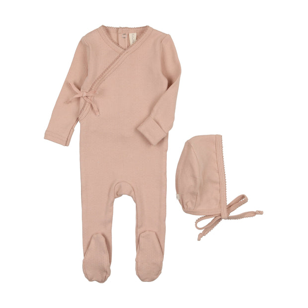 Lilette Pinpoint Wrapover Footie Set - Shell Pink