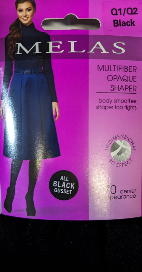 Melas Multifiber Opaque Body Smoother Shaper 70 Denier Tights - Black AT-716