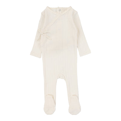 Lilette cream fine pointelle footie from our Edged Collar.